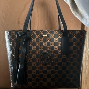 Valentino Mario Valentino Navy Blue and Gold Monogram Tote